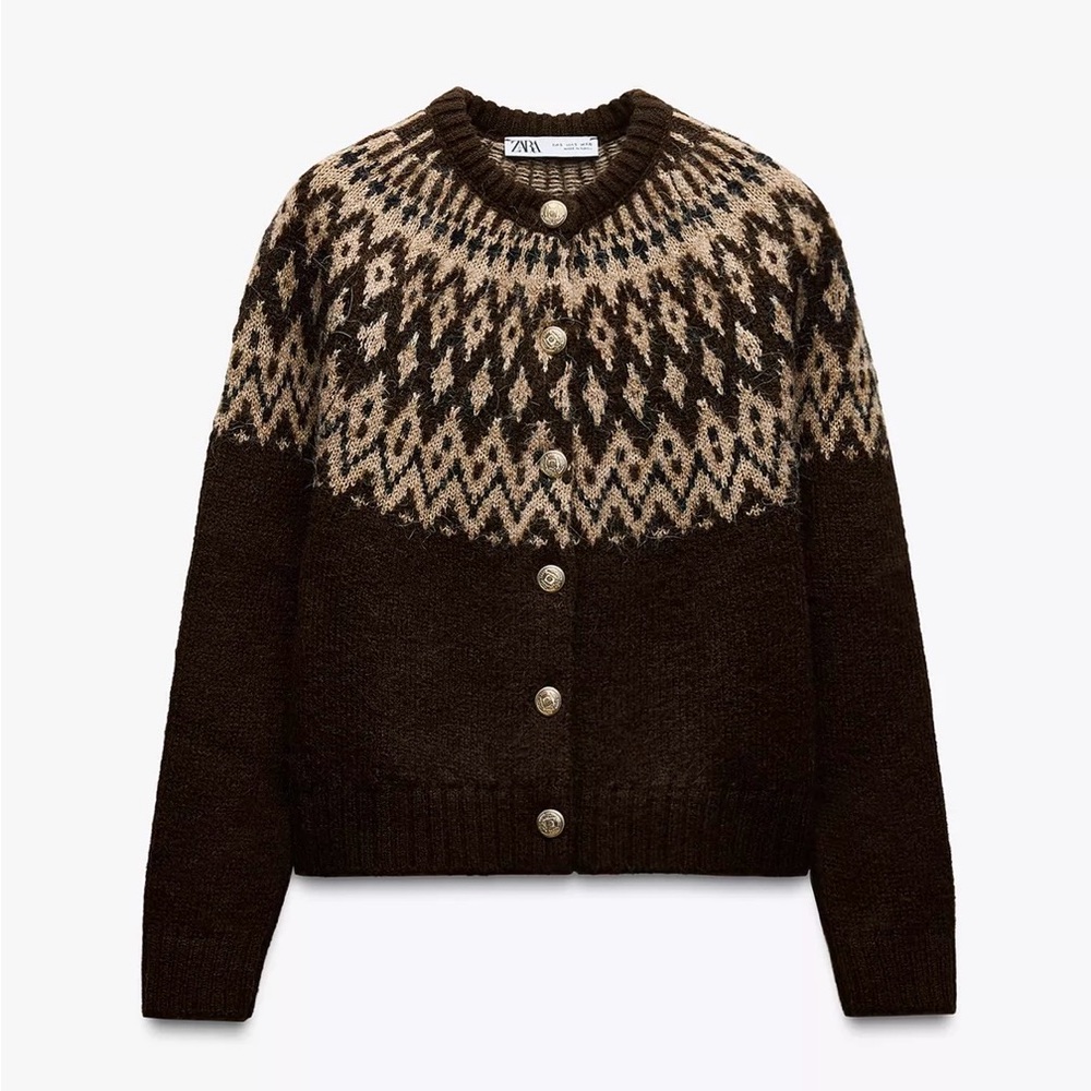 Zara Women's Brown Patterned Sweater